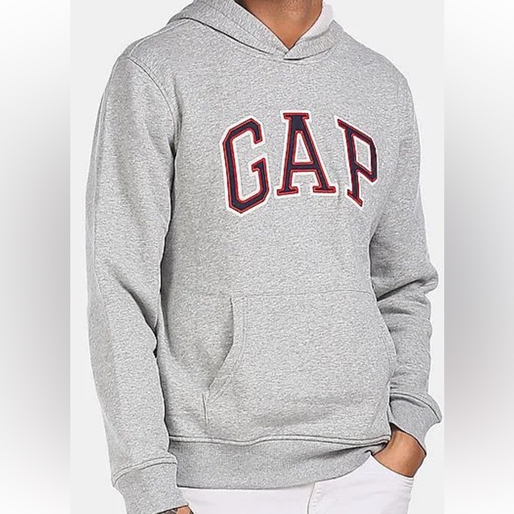 GAP Men Grey Logo Appliqued Heathered Hood Sweatshirt  sz small